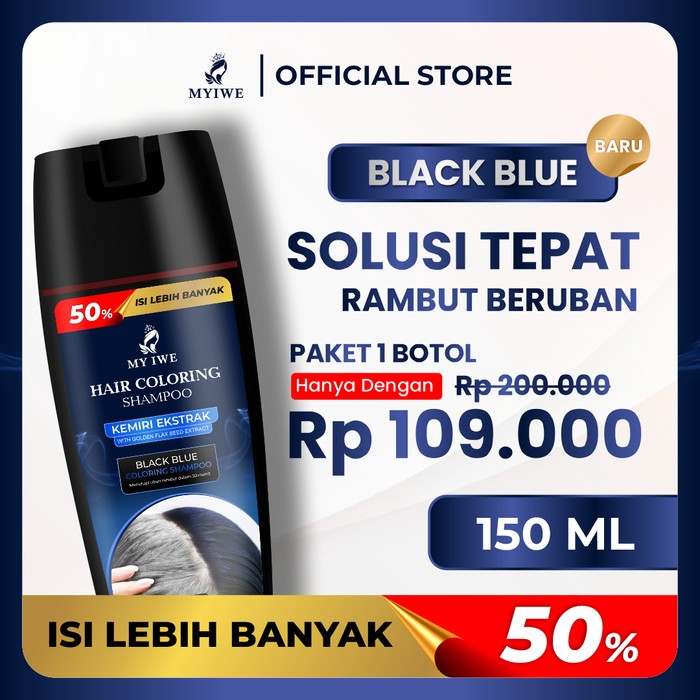 Original Myiwe Black Blue 150ML Shampo Penghilang uban membuat rambut warna biru gelap, Halal BPOM