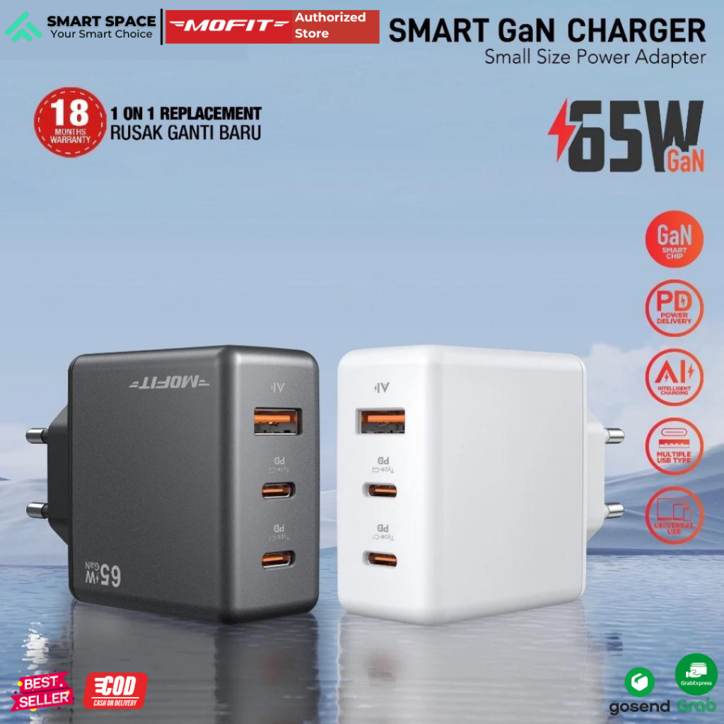 [SPCE] MOFIT Charger Adaptor GaN PD 65W C+C+A Super Fast Charging CPD65 - Garansi Resmi 18 Bulan