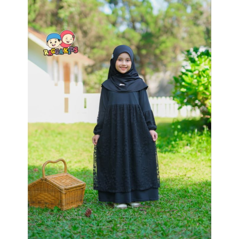 Raggakids RG52 V3 Gamis Hitam Brokat Anak / Gamis Hitam Brokat Anak Kaos 2-12 tahun / Gamis Hitam Br