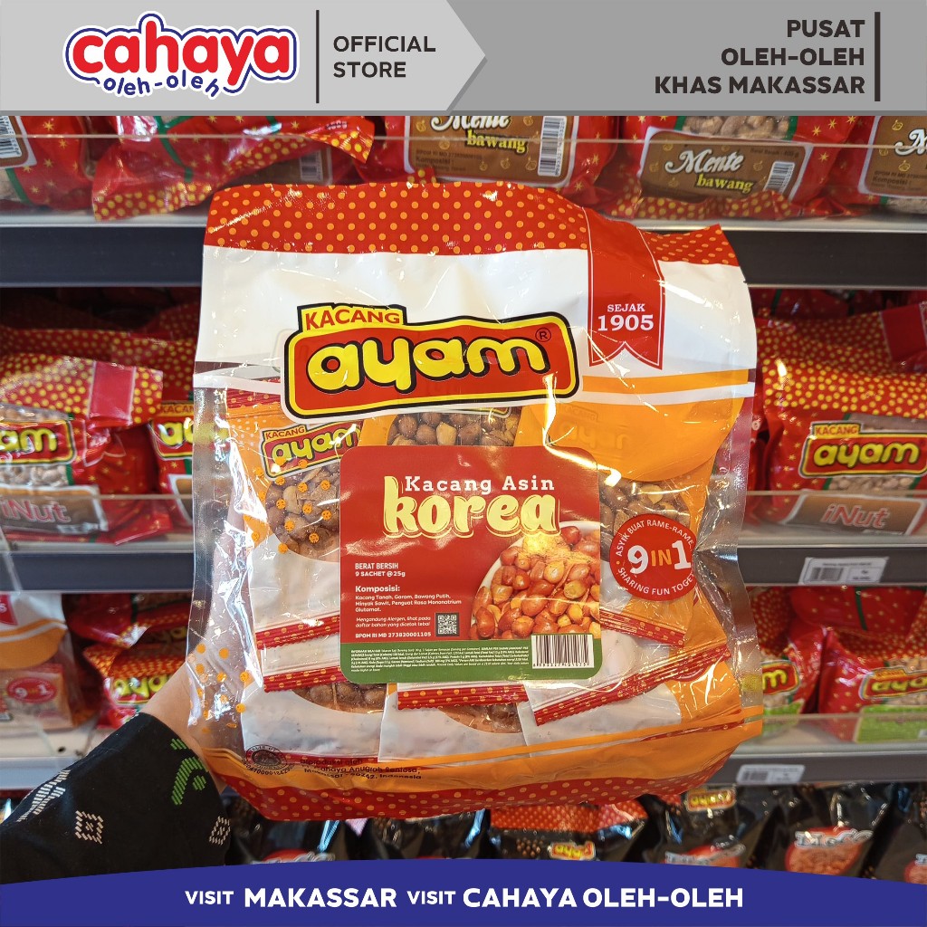 

Kacang Korea / Kacang Goreng Asin Kacang Ayam Cahaya Oleh Oleh Makassar 225gr 9 in 1