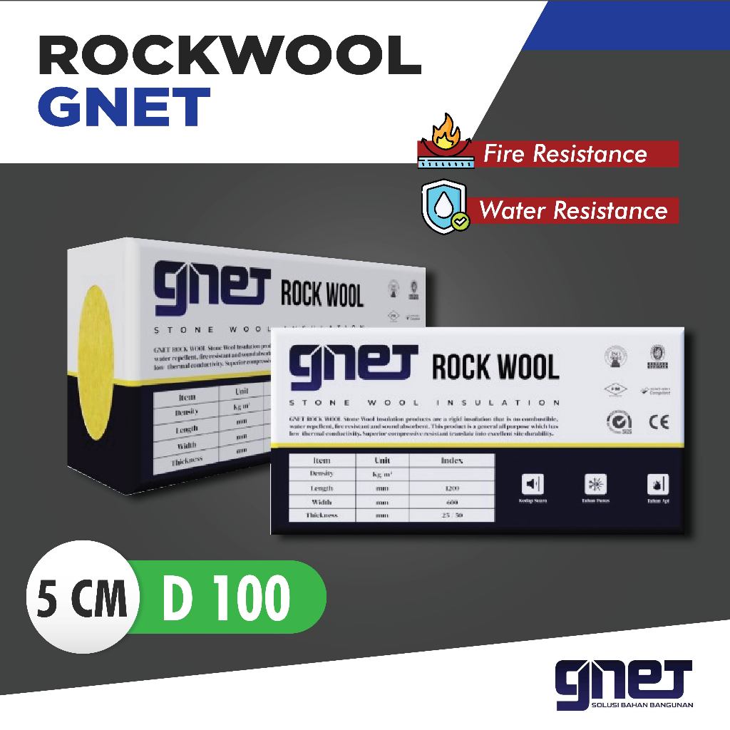 Rockwool GNET Peredam Suara / D100 5cm / Peredam Ruangan / Peredam Panas