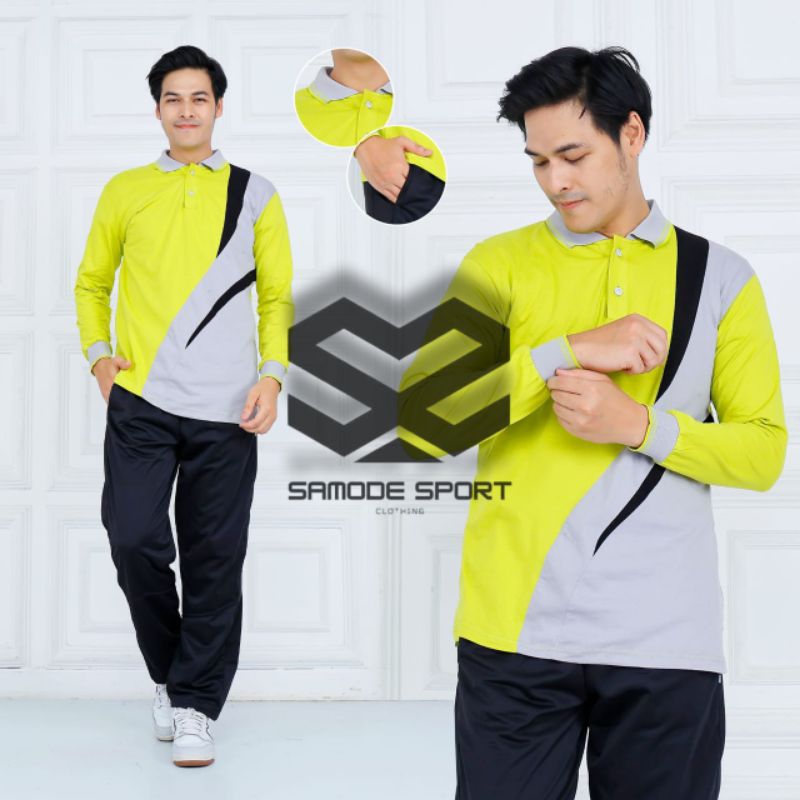 setelan baju olahraga pria wanita lengan panjang//set baju olahraga kerah lengan panjang