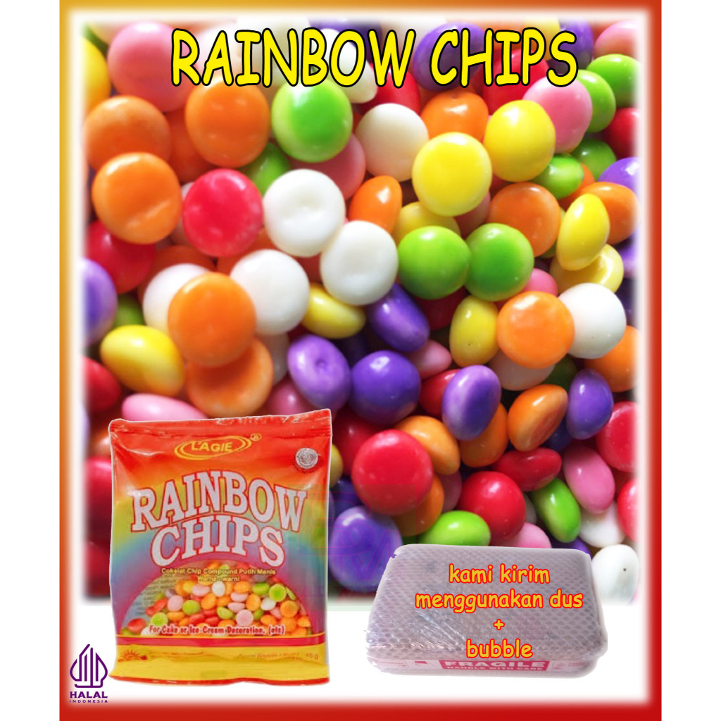 

Rainbow Chip Lagie Cokelat Coklat Choco Chips Setengah Bulat Rainbow 45 gram