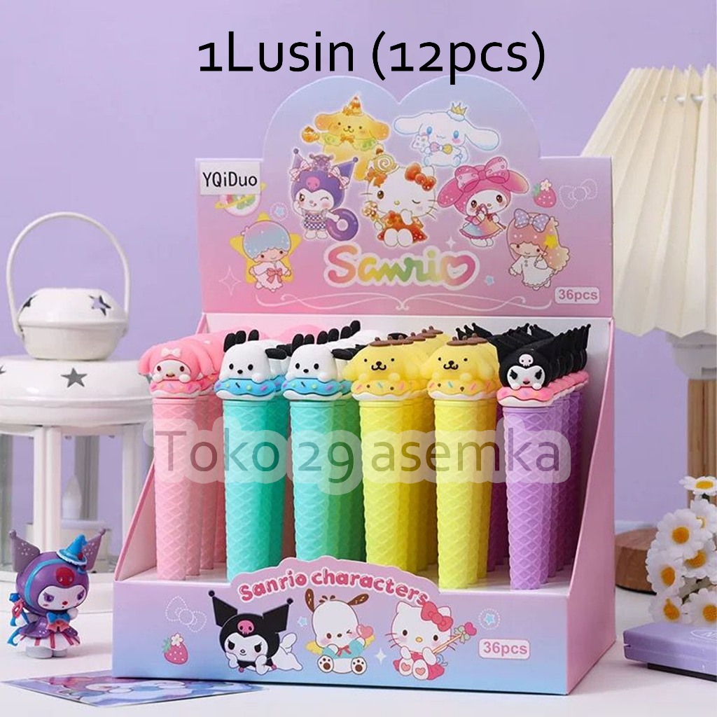 

12 PCS PULPEN ( SELUSIN ) PULPEN GEL ICE CREAM CONE DONAT SANRIO V2 ES KRIM PEN PENA BOLPOIN LUCU