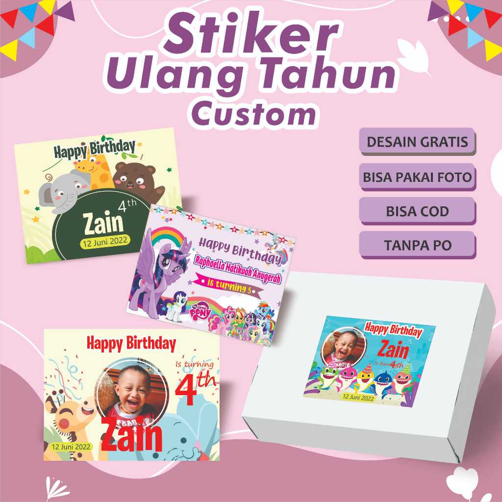 STIKER ULTAH / ULANG TAHUN ANAK NASI KOTAK BOX MAKANAN CUSTOM