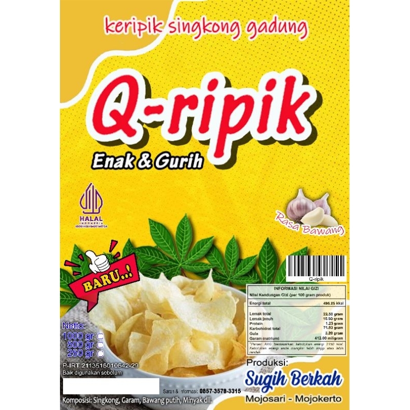 

Keripik singkong gadung rasa bawang Q-ripik 250 gram