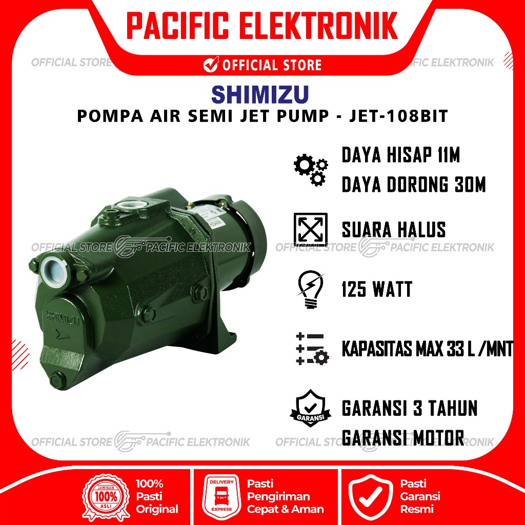 Pompa Air Shimizu Semi Jet Pump JET-108BIT / JET 108BIT