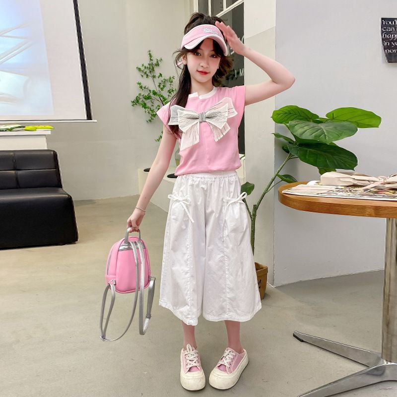 SETELAN ANAK CEWEK BIG RIBBON KULOT PANTS CASUAL MODIS KEKINIAN IMPORT