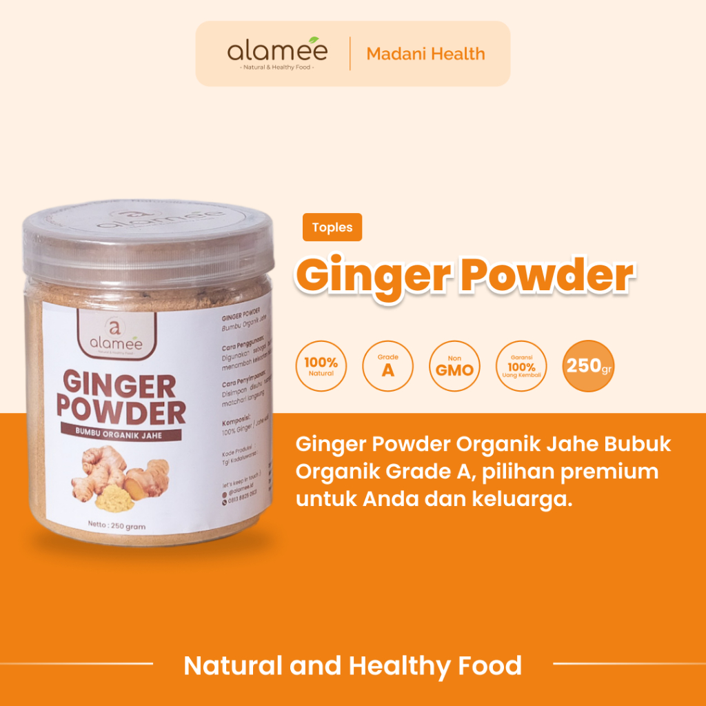 

ALAMEE Ginger Seasoning Powder Jahe Putih Bubuk Minuman Herbal Bumbu Masakan Dapur Instan 250g