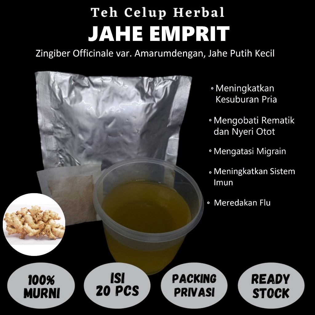 

Teh celup herbal JAHE EMPRIT Asma Rematik Nyeri Otot Migrain Flu Anti Aging