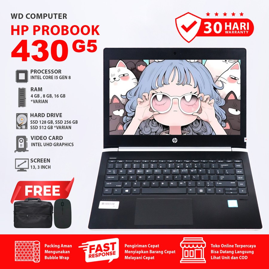 Laptop HP Probook 430 G5 Core I5 Gen 8 Ram 16 Gb Ssd 512 Gb NVME I Windows 11 I Bonus Mouse Dan Tas