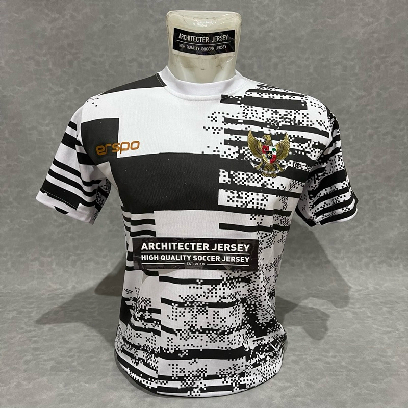 [LOGO PLAT] PREMATCH Jersey Baju Bola Pre Match Timnas Indonesia Training Hitam Putih Erspo 2024 202