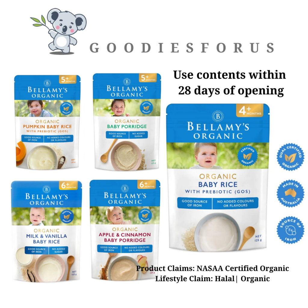 Bellamys Australia Organic Porridge usia 4-5-6 bulan 125gram/Sereal Bayi MPASI/Cereal Bellamys