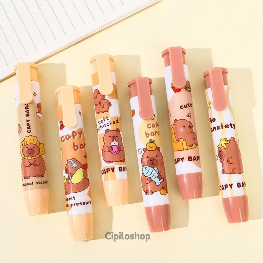 

Penghapus Mekanik Depressible ER-1457 Cappybara Mechanical Eraser Lipstick Hapusan Cetek Lipstik
