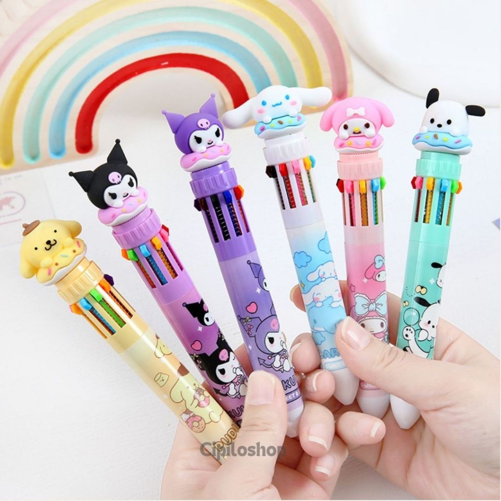 

Pena 10 Warna Sanrio Pen Bolpen Pulpen Karakter Warna Warni Pom Purin Kuromi My melody Cinnamoroll