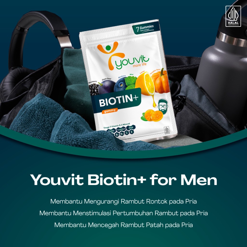 Biotin Gummy untuk Vitamin Rambut Rontok Pria | Youvit Biotin+ for Men 7 Hari