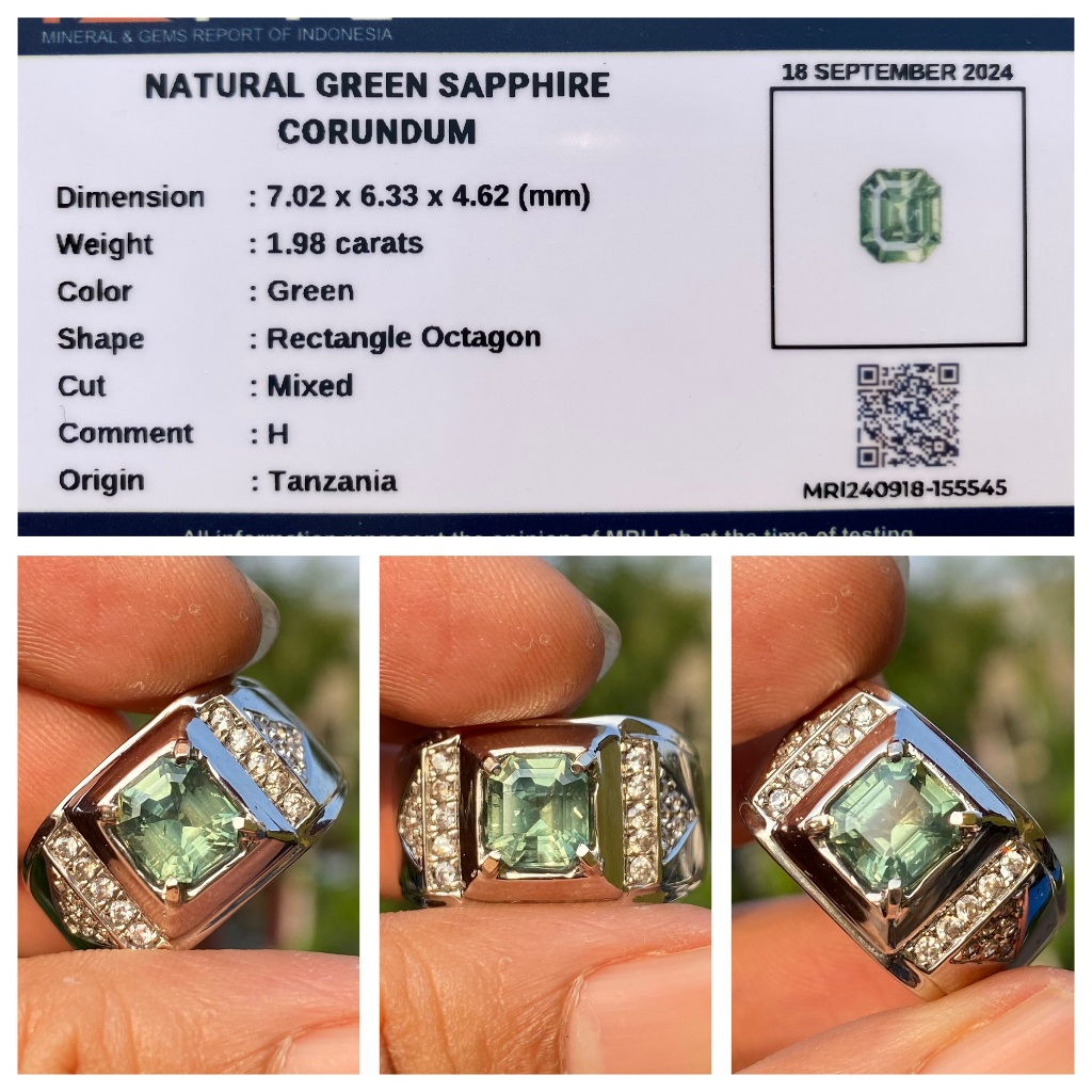 Natural 1.98ct green sapphire top luster heat tanzania