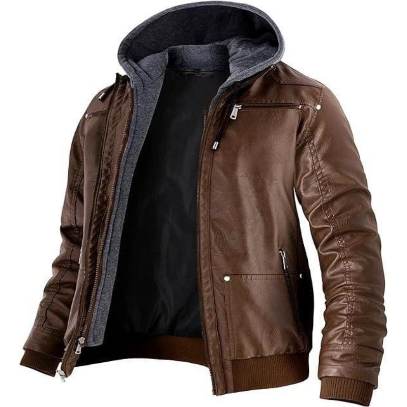 Jaket kulit Hoodie-Jaket kulit cindung pria-Jaket kulit Asli Domba
