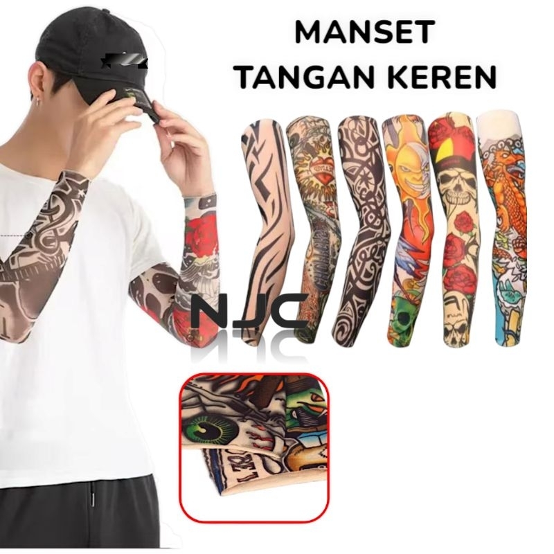 3 Barang/PCS Manset Tangan / Deker Tangan Panjang Pria Keren Tato Tatto Random