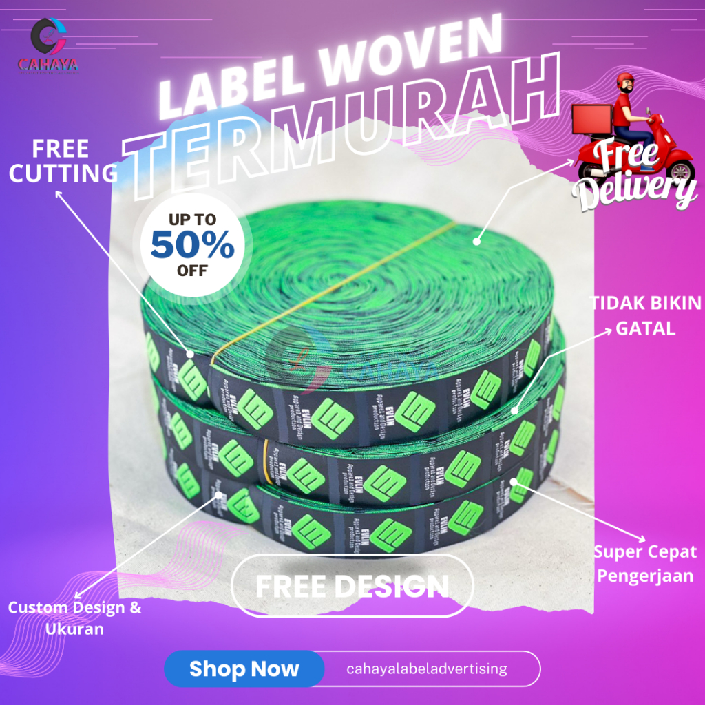 

(free cutting) 5x5cm - 5x7cm Label Woven Damask / Label Baju Rajut / Label Bordir / Label Baju / Label Celana / Label Murah Free Desain