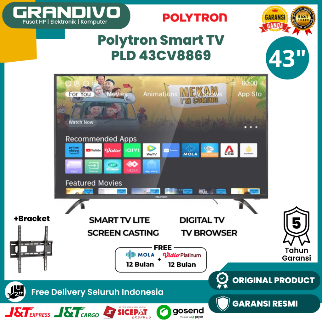 Polytron Smart TV LED 43Inch Digital FHD Screen Mirroring Garansi 5 Tahun Panel - PLD 43CV8869