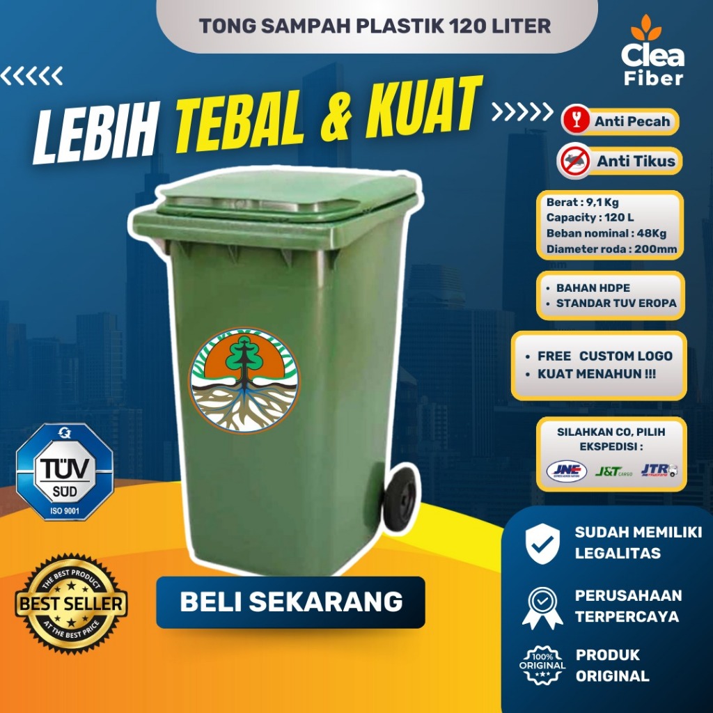 TONG SAMPAH PLASTIK 120 LITER BERODA BESAR, HARGA TEMPAT SAMPAH PLASTIK BERODA BESAR 120 LITER