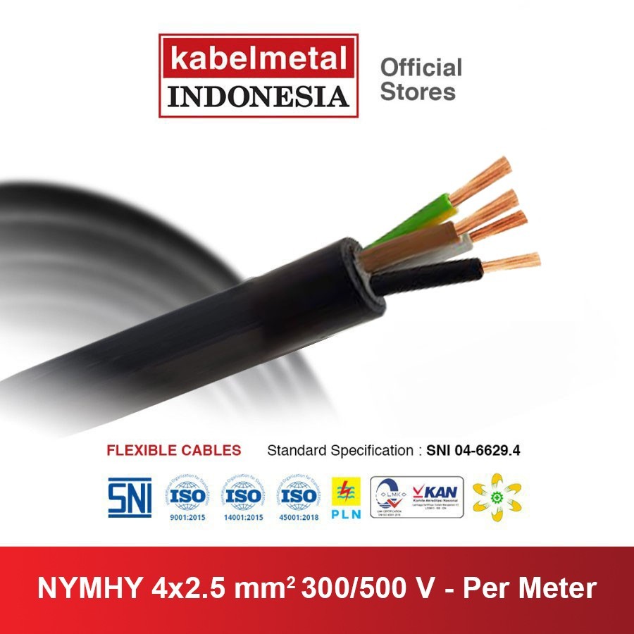 Kabel NYMHY NYYHY 4x2.5 mm Per Meter kabelmetal INDONESIA - Serabut Tembaga Fleksibel PVC Hitam List