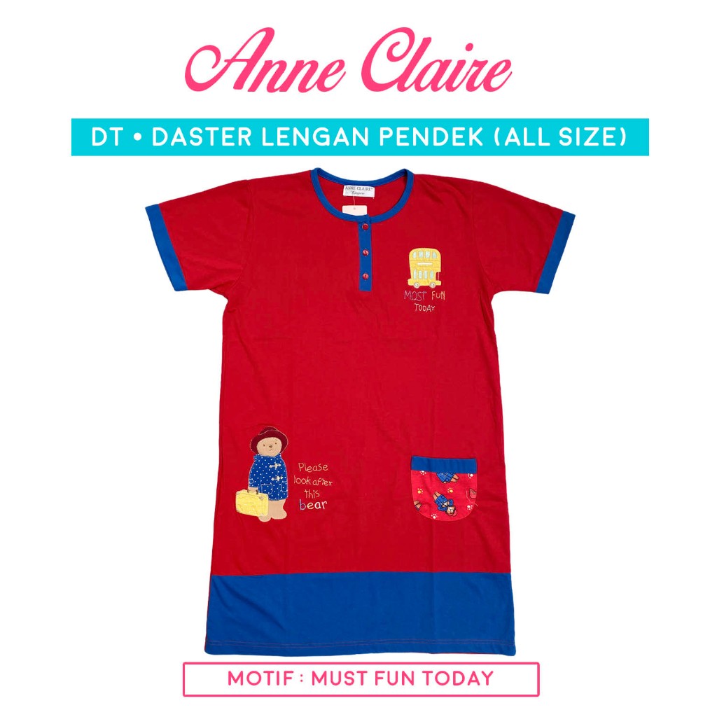 Daster DT Lengan Pendek All Size (Kancing 3) Anne Claire bahan Kaos warna muda Bumil Busui Nyaman Dr