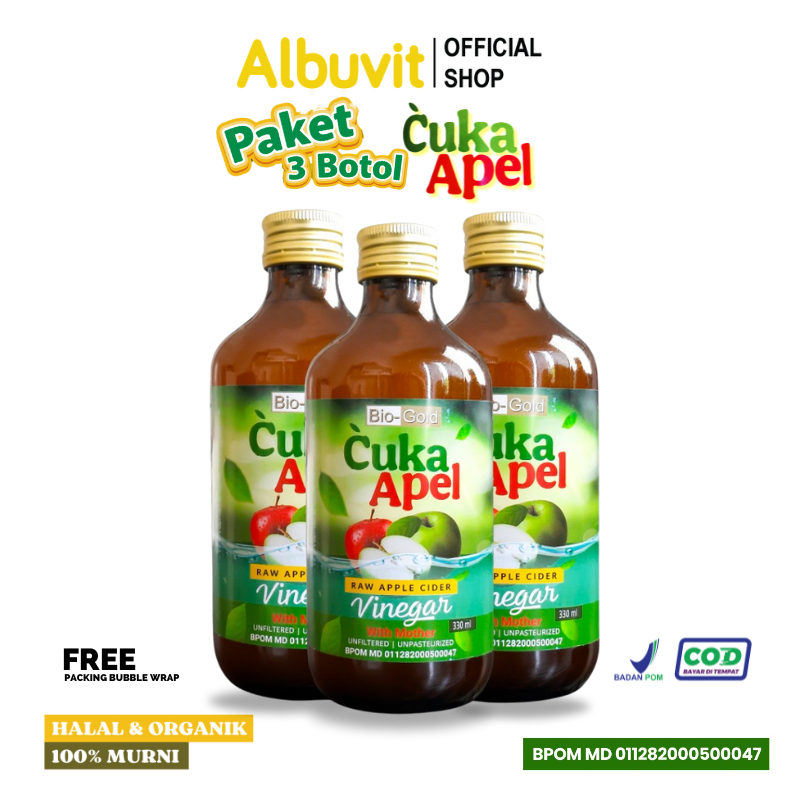 

Paket 3 Botol Cuka Apel Bio Gold With Mother 330ml Apple Cider Vinegar Diet Detoks Pelangsing Sehat