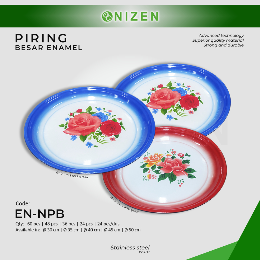 NIZEN  Promo Nampan Baki Enamel Jadul 30Cm 45Cm 50Cm Kembang Nampan Enamel Bunga Baki Kembang Bulat 