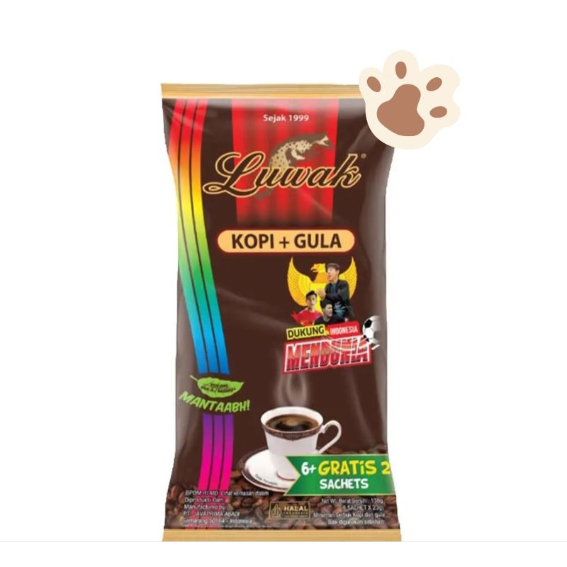 

Kopi hitam Luwak kopi + gula renceng 6+2 sachet
