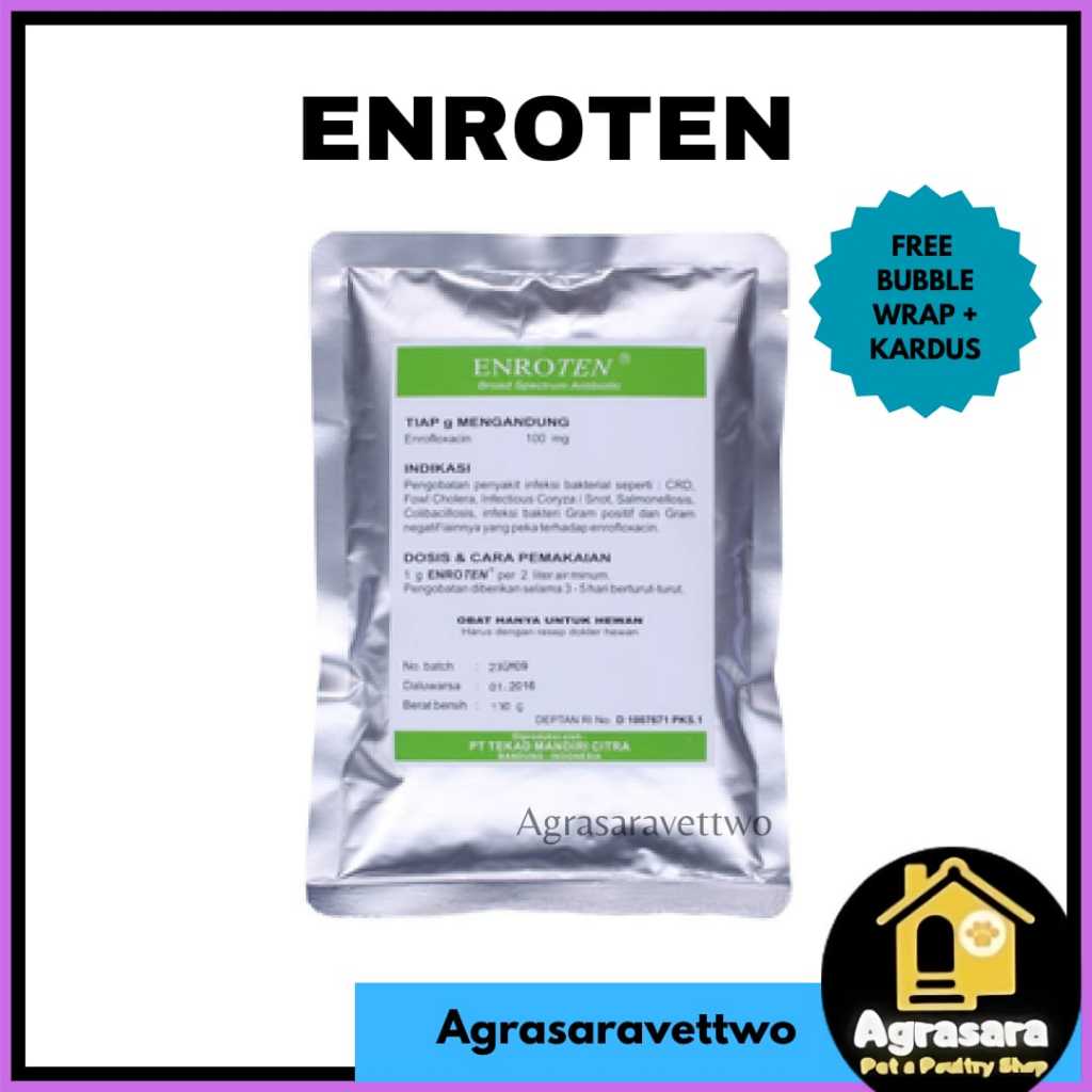 ENROTEN 100 GRAM-Obat Flu, Snot, Crd, Coli Hewan Ternak