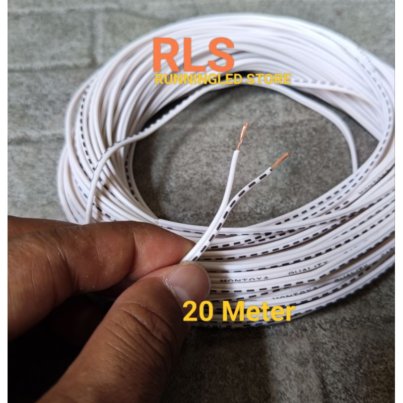 Kabel Awg 24 Double 2x18 0, 12 20 Meter putih-putih serabut tembaga