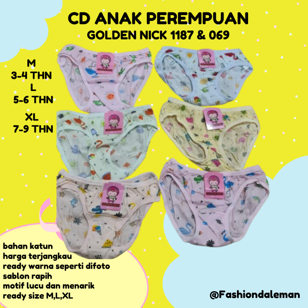 6 Pcs Celana Dalam Anak Perempuan Golden Nick 1187 CD Pakaian Dalam Wanita - CD anak - CD REMAJApere
