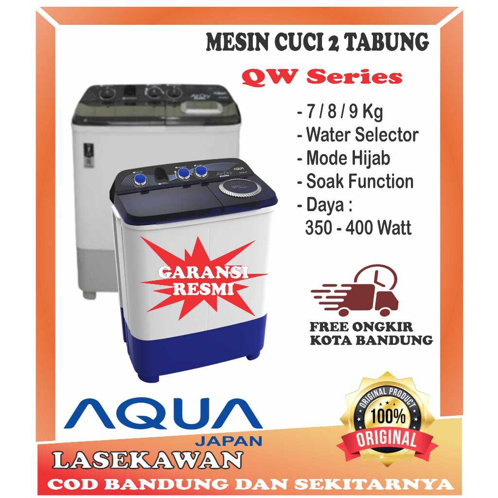 Mesin Cuci Aqua 2 Tabung  9 KG Hijab Series QW 960 XT