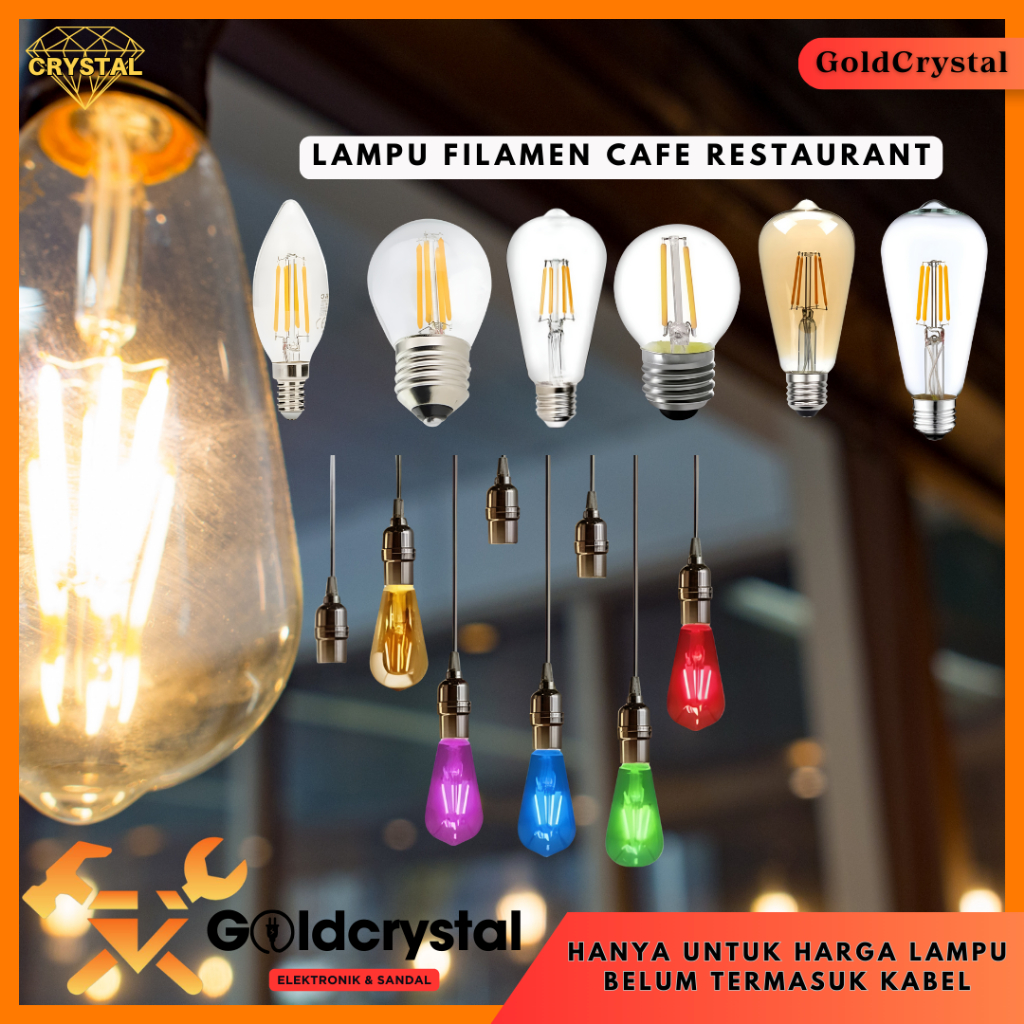 Lampu LED Filamen Cafe 2W 4W Bohlam Filamen Edison G45 C35 ST64 Lampu Caffe