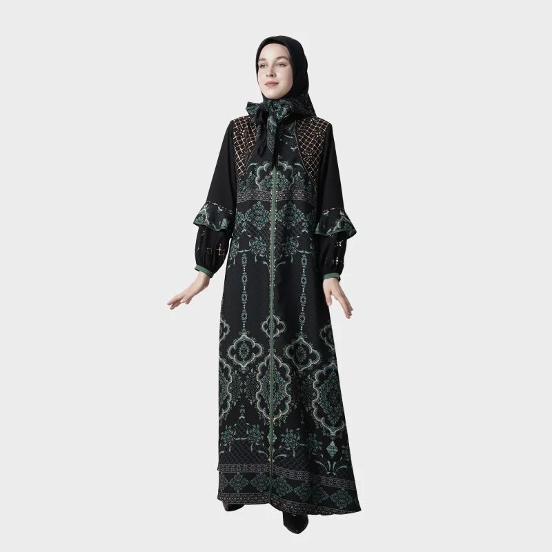 Hikmat A9223 Abaya Warna Gold,Maroon & Green