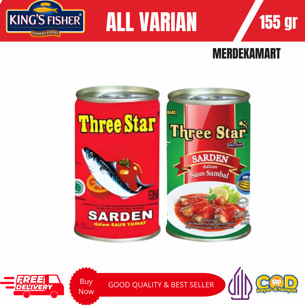 

Three Star Sarden Mini All Variant Makanan Kaleng 155 gr