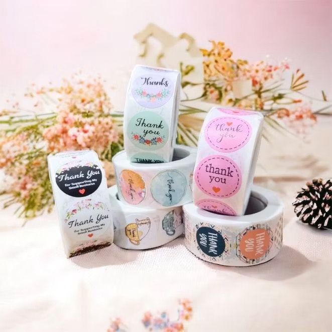 

HLID - Stiker Label Thank You / Stiker Roll (500 Pcs) / Stiker Ucapan Bulat / Stiker Tempel / Stiker Label Colorfull / Stiker Kartun