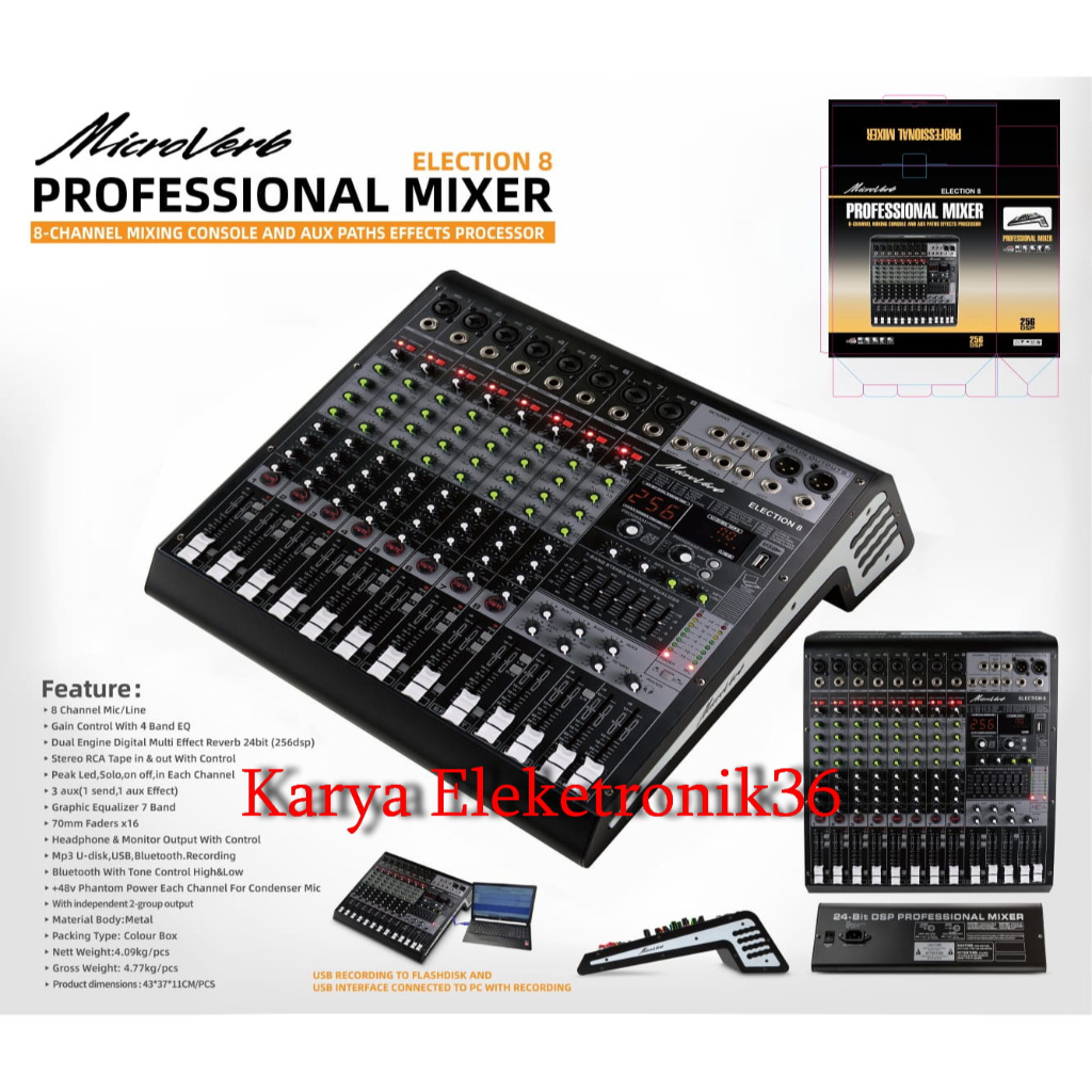 MIXER MICROVERB ELECTION8 MIXER 8 CHANNEL MICROVERB ELECTION 8 WIHT SOUNDCARD ELECTION8