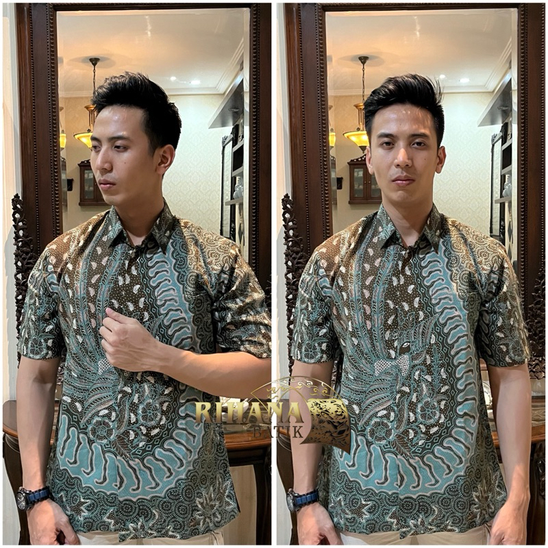 Baju Kemeja Hem Batik Pria Cowok Laki-Laki Lengan Pendek, Doby Tulis Tanahan, Sudah terdapat furing.