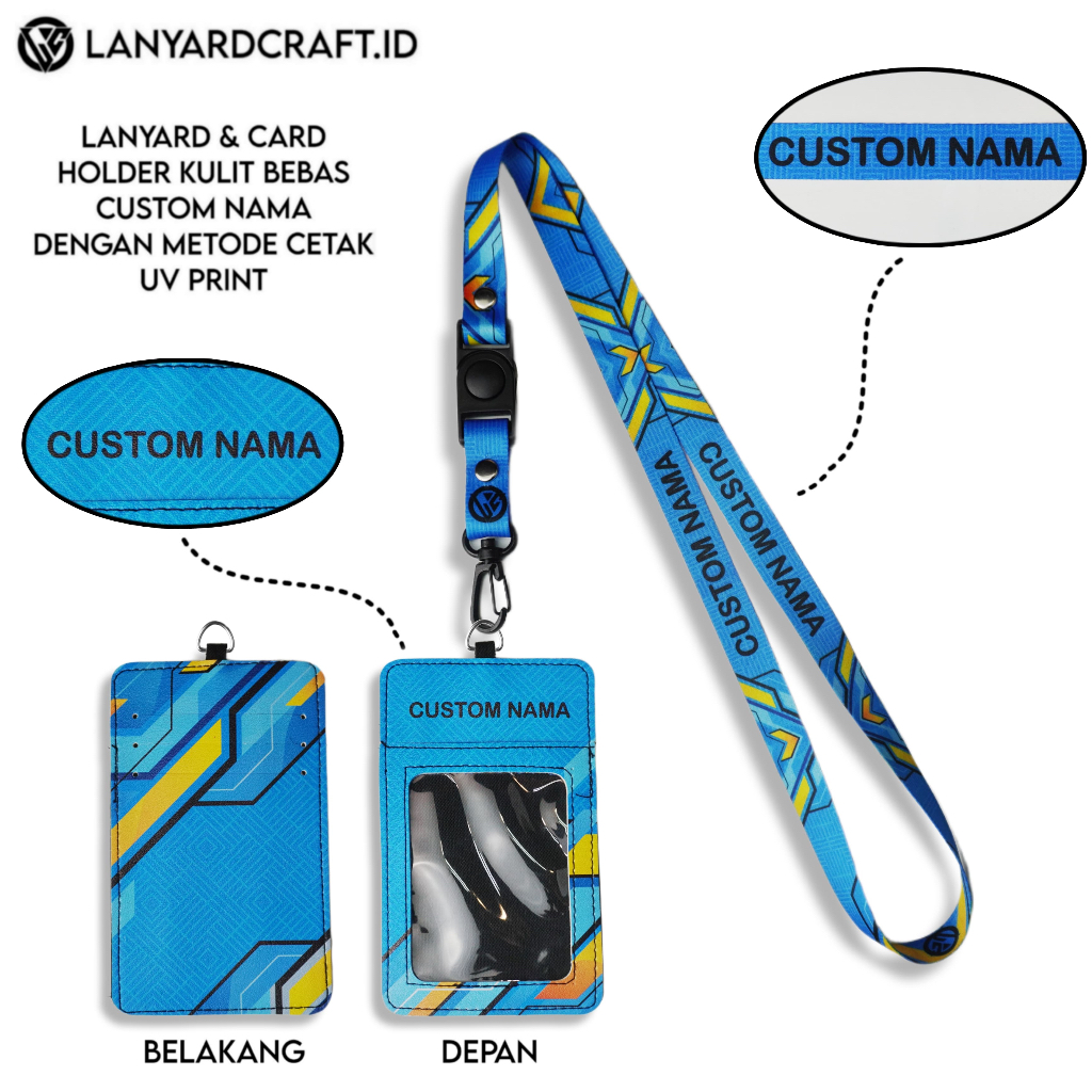 

V1 Id Card Holder Leather Custom + Lanyard Custom Nama BASIC Series Gantungan Tali Lanyard Holder Id Card Kulit UV Print