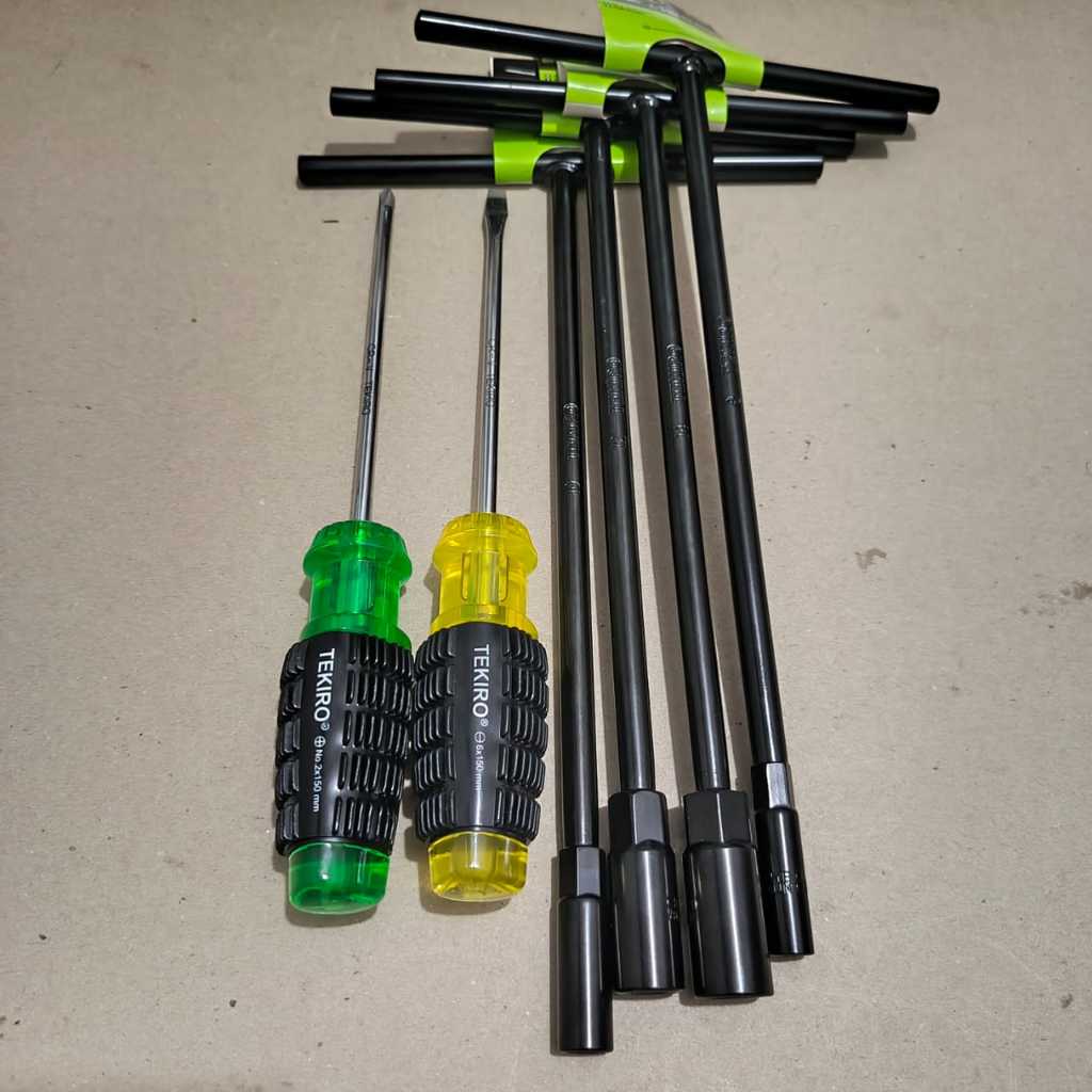 Tekiro Paket Lengkap 1 Set Kunci T 4pcs 8101214 mm + Kunci L Set 9 Pcs + Tang Kombinasi 7 inch +
