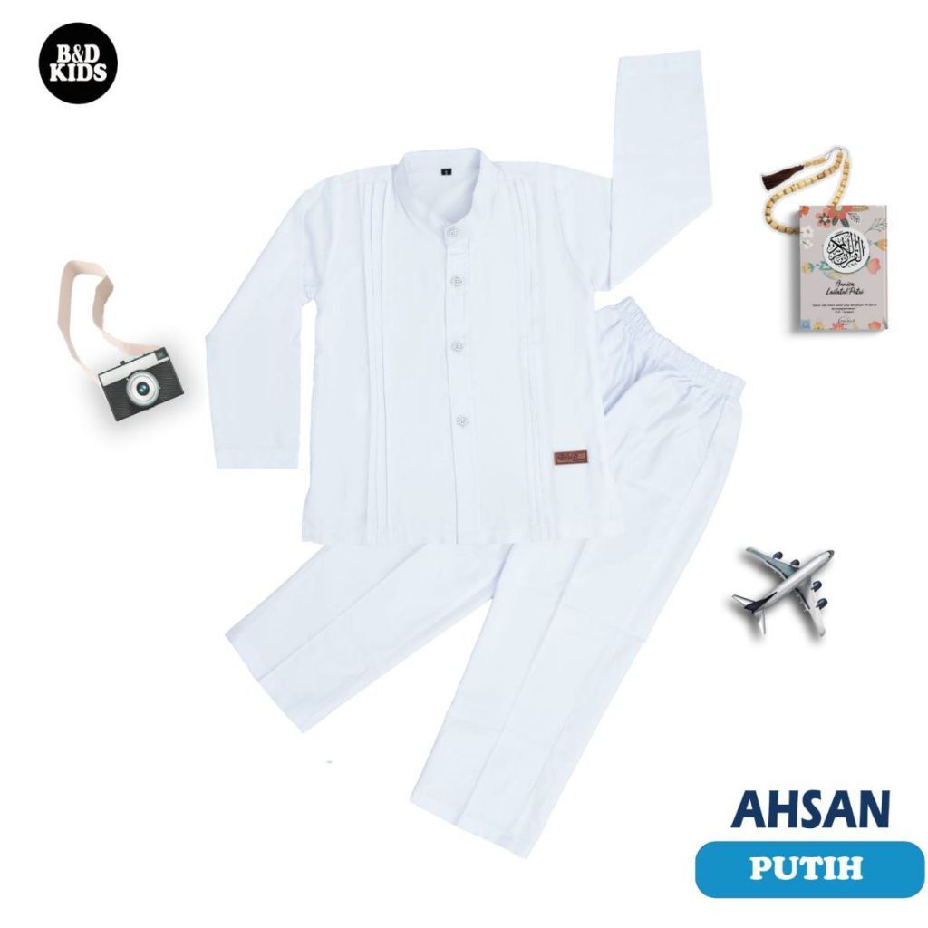 Setelan Koko Anak Putih Panjang/Pendek - Baju Koko Anak Laki Laki 3-11 Th / Baju Sekolah TPQ/TPA/Mad