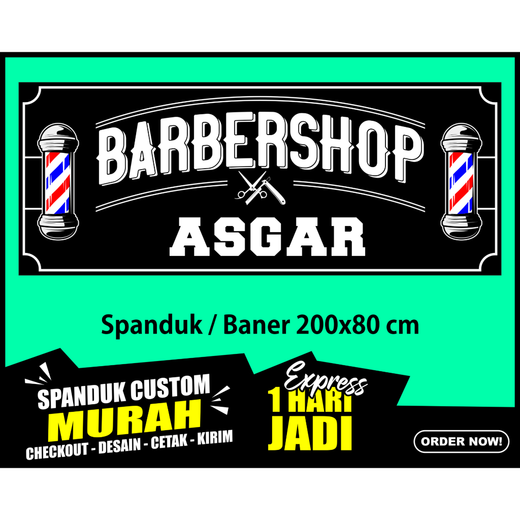 Spanduk Pangkas Rambut Barbershop, Banner Pangkas Rambut 200x80cm COD, Spanduk Pangkas Rambut Barber