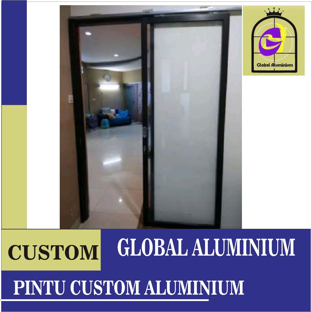 PINTU ALUMINIUM FULL KACA SLIDING GESER L60*T200 FULL SET