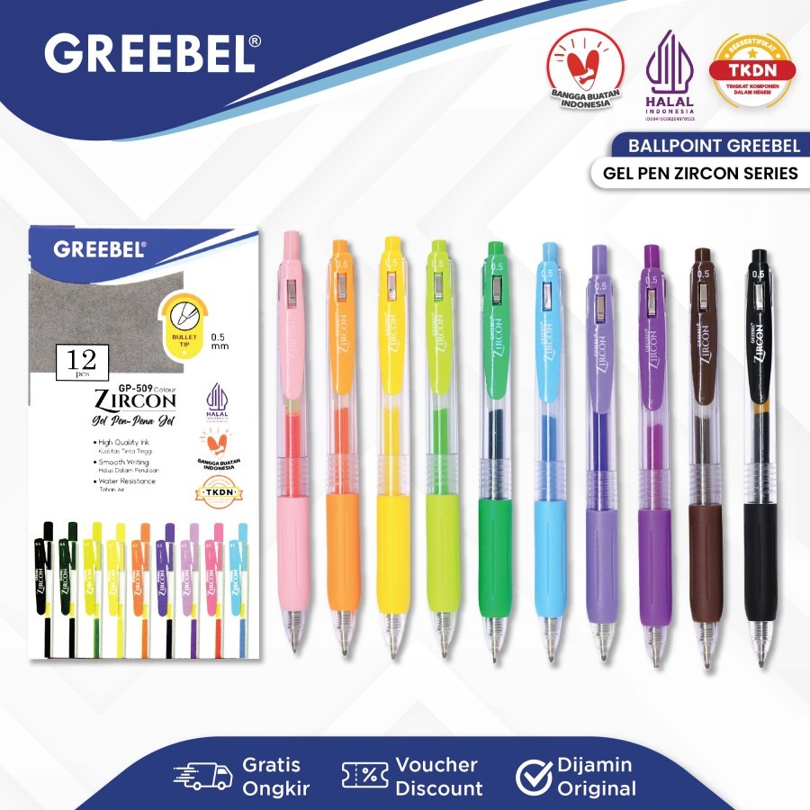 

GREEBEL PULPEN GEL / ZIRCON GP-509 0.5 VARIANT WARNA / BALLPEN BALLPOIN GEL PEN