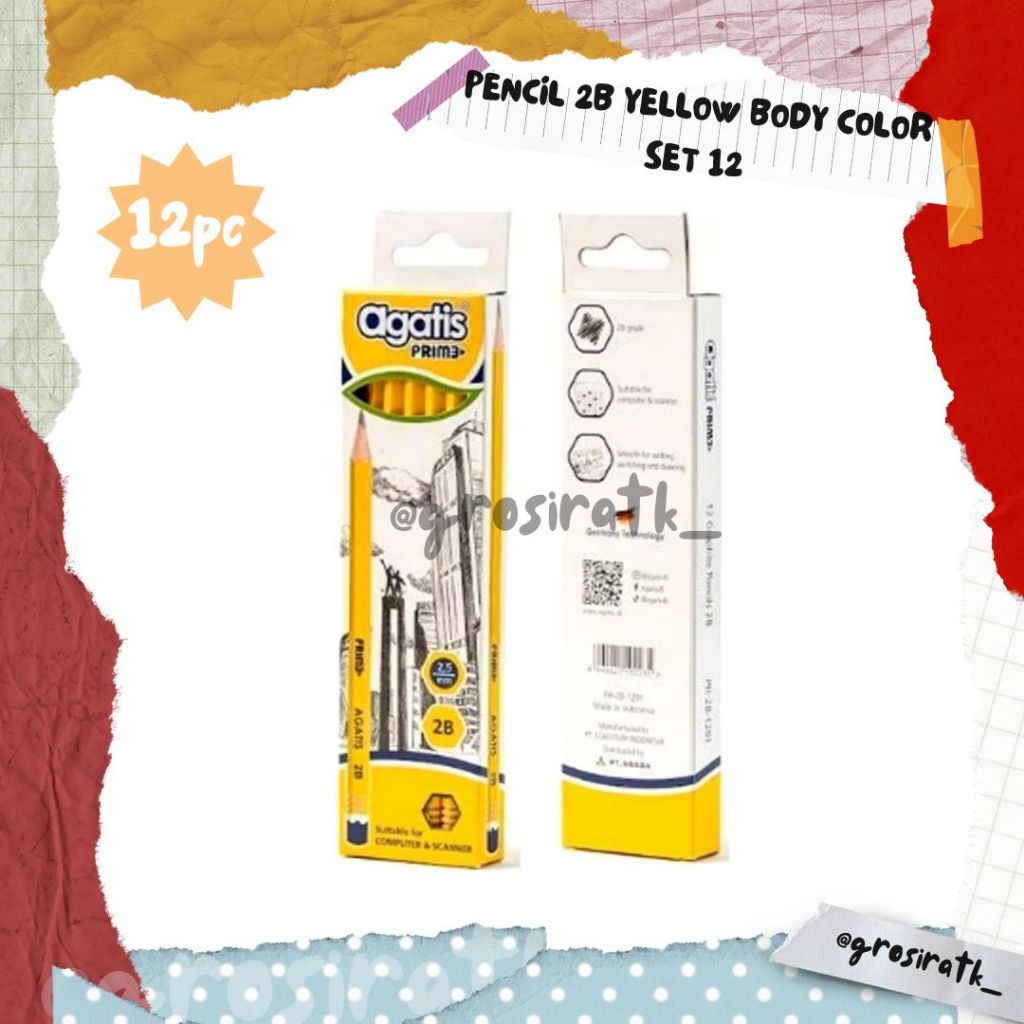 

AGATIS PRIME WOOD HEXAGONAL GRAPHITE PENCIL 2B YELLOW BODY COLOR SET 12 PIECES in BOX Lusin