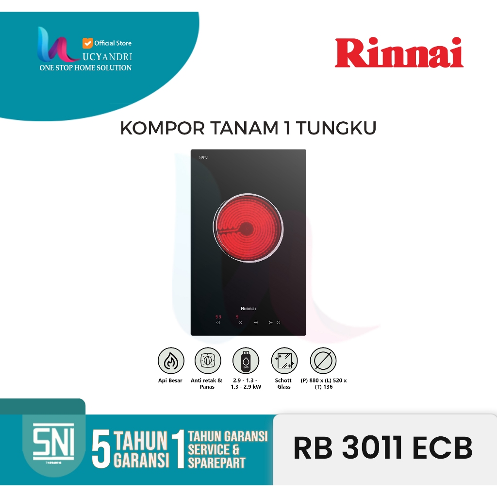 Rinnai Kompor Tanam Listrik Induksi 1 Tungku RB3011 ECB – 2000W