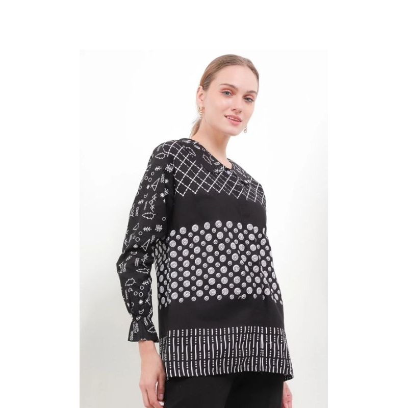 Atasan Wanita Blouse Batik Wanita Batik Kantor Jaring Hitam